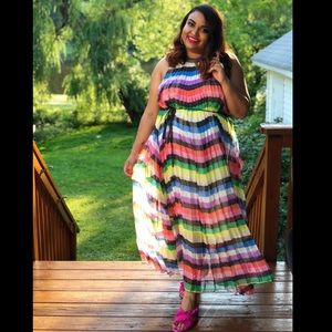 pleated rainbow stripe maxi dress xxl ny&co